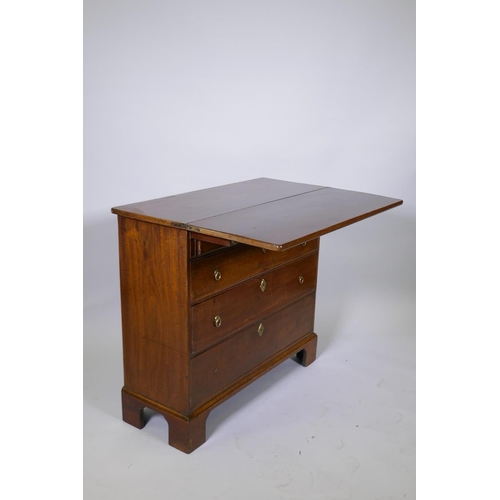 1089 - A Georgian mahogany bachelor's chest with fold over top over two plus three graduated drawers, oak l... 