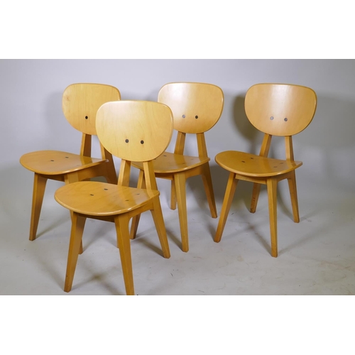 1101 - Set of four Junzo Sakakura for Tendo Mokko beechwood chairs, Model No.3221