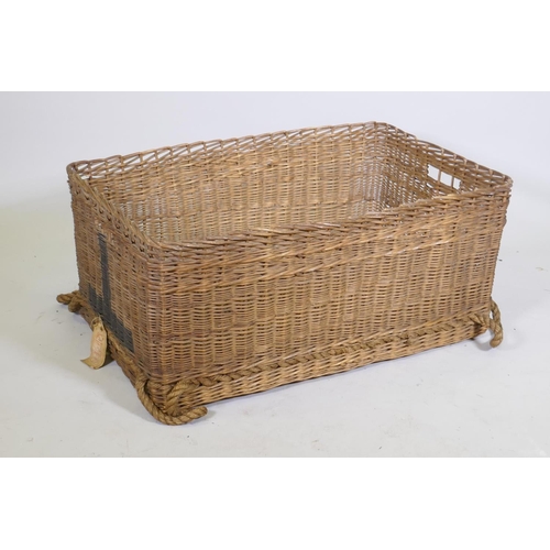 1193 - Antique wicker laundry basket, 92 x 63 x 42cm