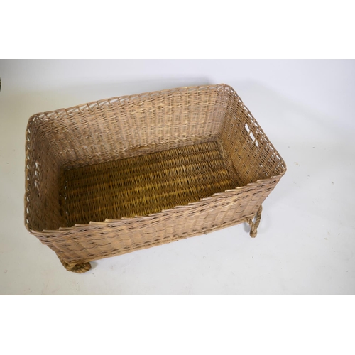 1193 - Antique wicker laundry basket, 92 x 63 x 42cm