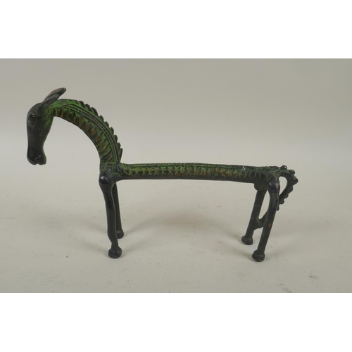 259 - An oriental bronze of stylised horse, 23cm