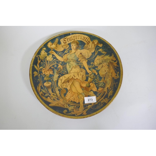 273 - A Victorian lithograph printed papier mache Temperance plaque, 31cm diameter