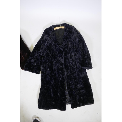 278 - Two vintage fur coats, longest 106cm