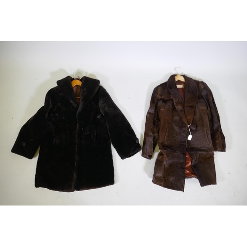 279 - Two vintage fur coats, one retailed by Davies & Co of Reigate, longest 96cm