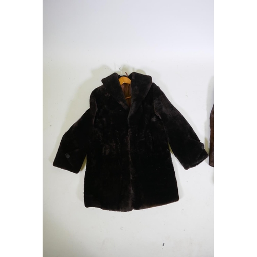 279 - Two vintage fur coats, one retailed by Davies & Co of Reigate, longest 96cm