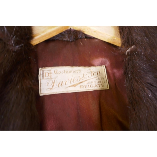 279 - Two vintage fur coats, one retailed by Davies & Co of Reigate, longest 96cm