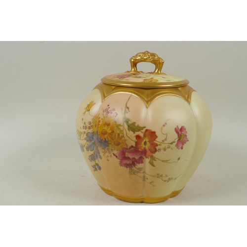 37 - Royal Worcester blush jar and cover, 17cm high