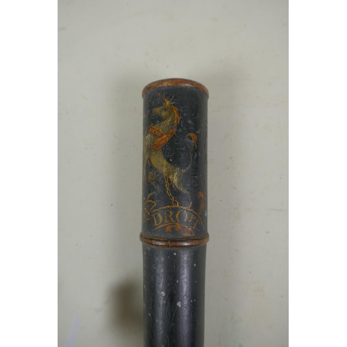 38 - A George III ebonised wood police truncheon, painted with the Royal Coat of Arms, 37cm long