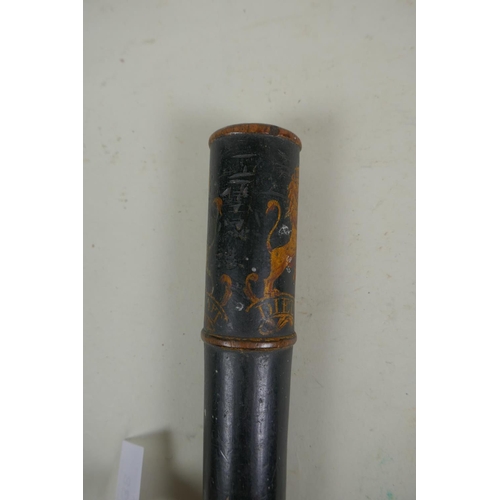 38 - A George III ebonised wood police truncheon, painted with the Royal Coat of Arms, 37cm long