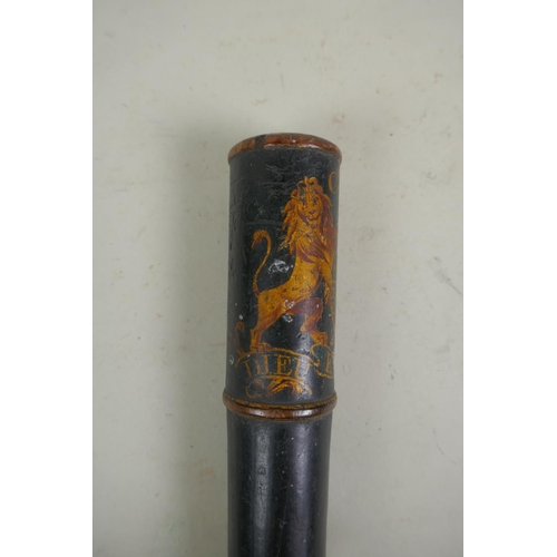 38 - A George III ebonised wood police truncheon, painted with the Royal Coat of Arms, 37cm long