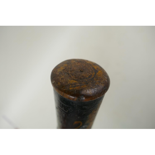 38 - A George III ebonised wood police truncheon, painted with the Royal Coat of Arms, 37cm long