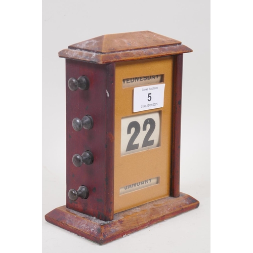 5 - Early C20th mahogany perpetual desk calendar, 17 x 13 x 8cm