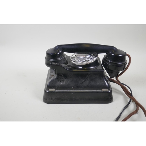 60 - Vintage Siemens bakelite wall hanging telephone, No 745588