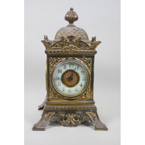 603 - Gilt metal mantel clock with Renaissance Revival style decoration, stamped Townshend & Co, with ... 