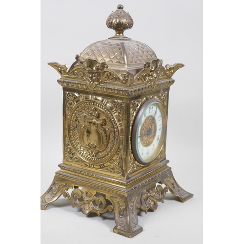 603 - Gilt metal mantel clock with Renaissance Revival style decoration, stamped Townshend & Co, with ... 