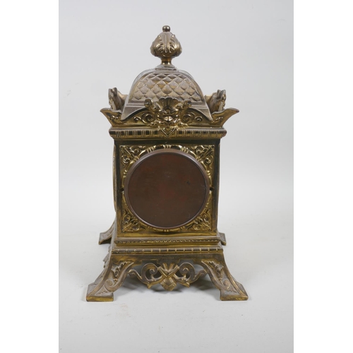 603 - Gilt metal mantel clock with Renaissance Revival style decoration, stamped Townshend & Co, with ... 