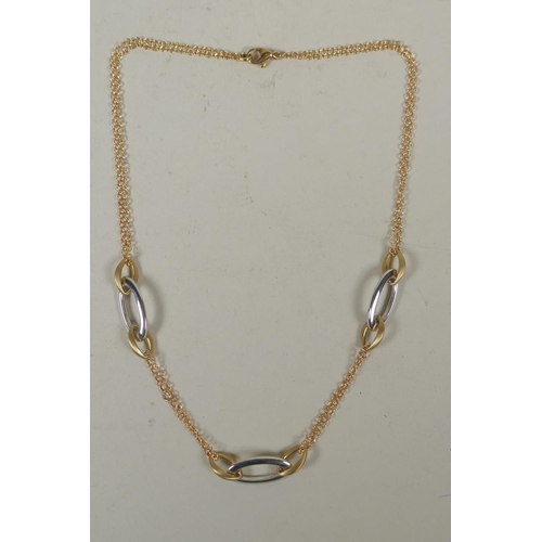 620 - 9ct gold necklace with matt and white gold link, 8.9g