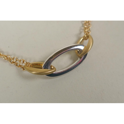 620 - 9ct gold necklace with matt and white gold link, 8.9g