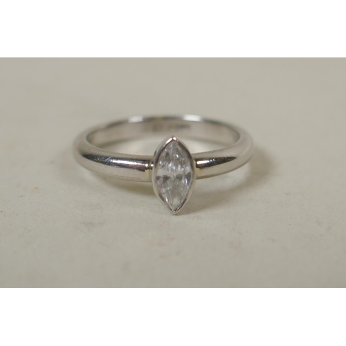 626 - Two platinum and diamond solitaire rings and another set with a marquise cut diamond, approx 0.5ct, ... 