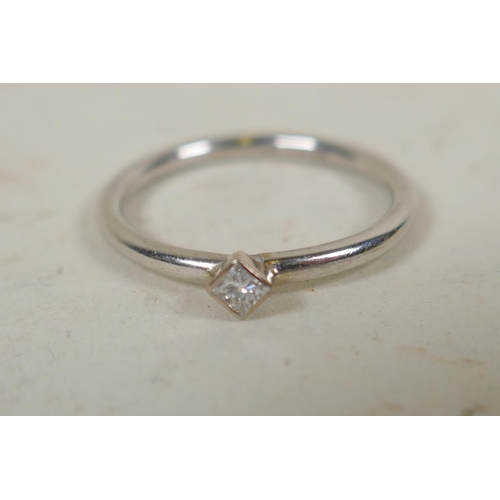 626 - Two platinum and diamond solitaire rings and another set with a marquise cut diamond, approx 0.5ct, ... 