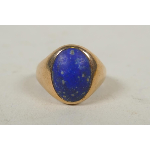 636 - 9ct gold ring set with lapis lazuli stone, size T, 8.5g gross