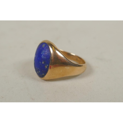 636 - 9ct gold ring set with lapis lazuli stone, size T, 8.5g gross