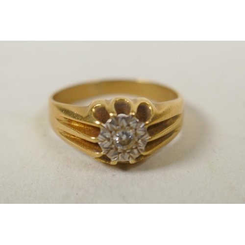 639 - Gold ring set with a small diamond, size O, 5g