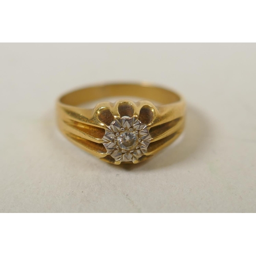 639 - Gold ring set with a small diamond, size O, 5g