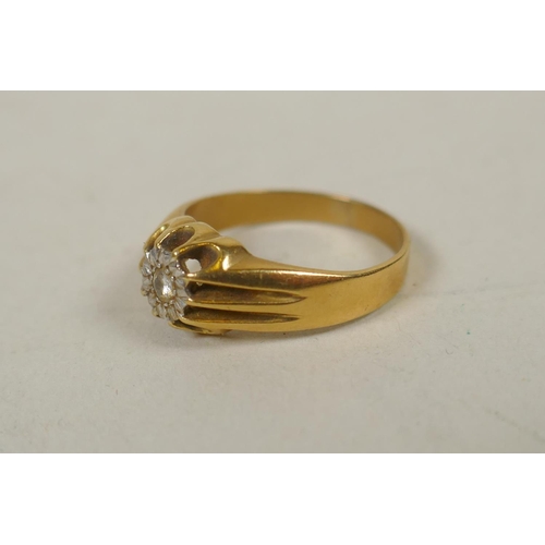 639 - Gold ring set with a small diamond, size O, 5g