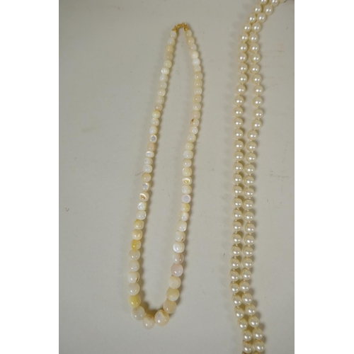 642 - Four faux pearl necklaces and three baroque pearl necklaces