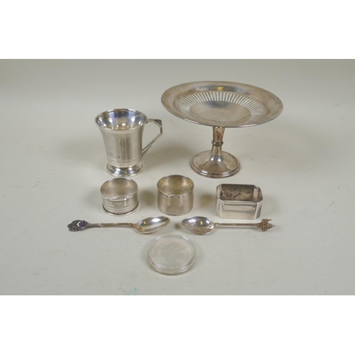 659 - A quantity of hallmarked silver to include a stem bowl by S. Blanckensee & Son Ltd, an Art Deco ... 