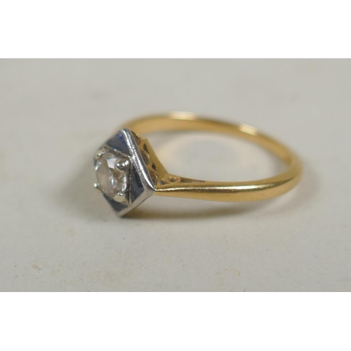 661 - An 18ct gold, diamond and sapphire ring with platinum mount, size L, approx 0.2ct, 2.4g gross