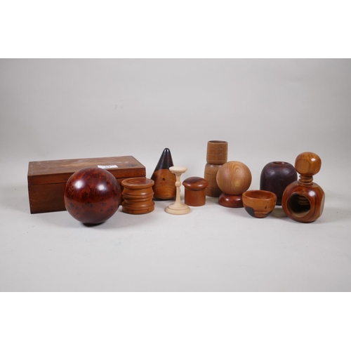 67 - A collection of treen and inlaid box, 23 x 13 x 8cm