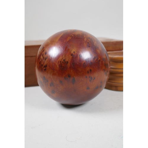 67 - A collection of treen and inlaid box, 23 x 13 x 8cm