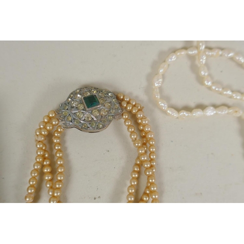 674 - A collection of pearl necklaces, pendants, studs, earrings and loose beads