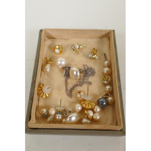 674 - A collection of pearl necklaces, pendants, studs, earrings and loose beads