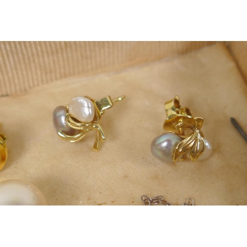 674 - A collection of pearl necklaces, pendants, studs, earrings and loose beads