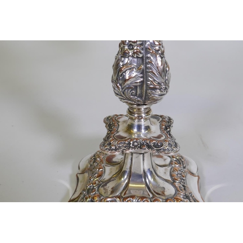 683 - A Sheffield silver plated four branch candelabra, 55cm high