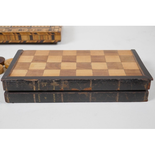 71 - An inlaid cribbage board with compass and mitre decoration, 31 x 11.5 x 3cm