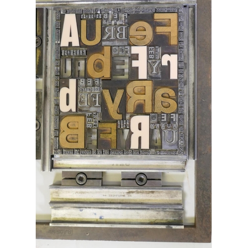 72 - Four printers' frames containing steel and composite typeface of various fonts and size , 27 x 34.5c... 