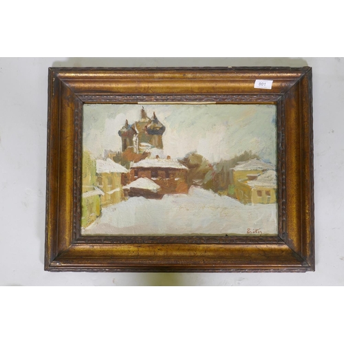 801 - Akos Zsoter, (Hungarian, 1895-1983), Winter Scene, Moscow, signed, labelled verso, oil on board, 47 ... 