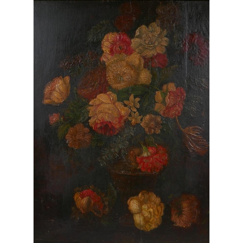 806 - Antique Dutch School, still life with mixed flowers in a vase, oil on oak panel, 46 x 37cm