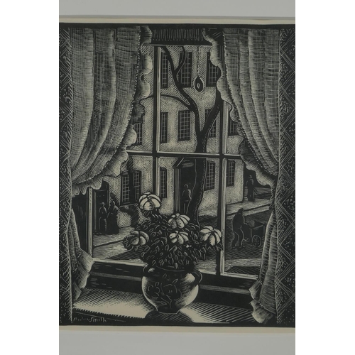 807 - Charles W. Scott, view through a window, signed on the plate, c.1930, woodcut print,  22 x 18cm