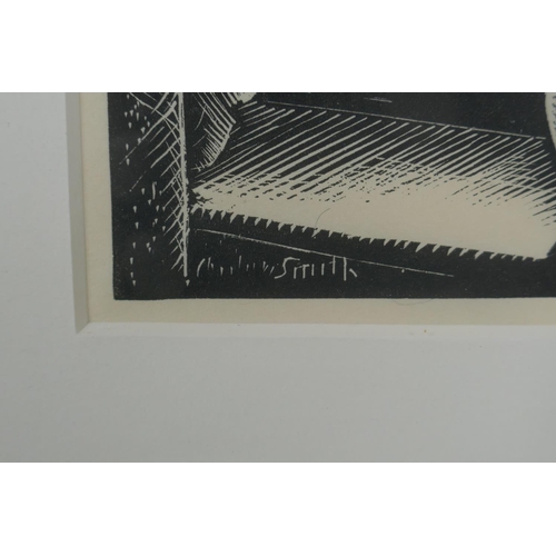 807 - Charles W. Scott, view through a window, signed on the plate, c.1930, woodcut print,  22 x 18cm