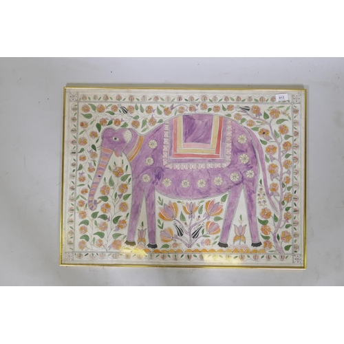 812 - Vintage Indian watercolour of an elephant, 75 x 55cm