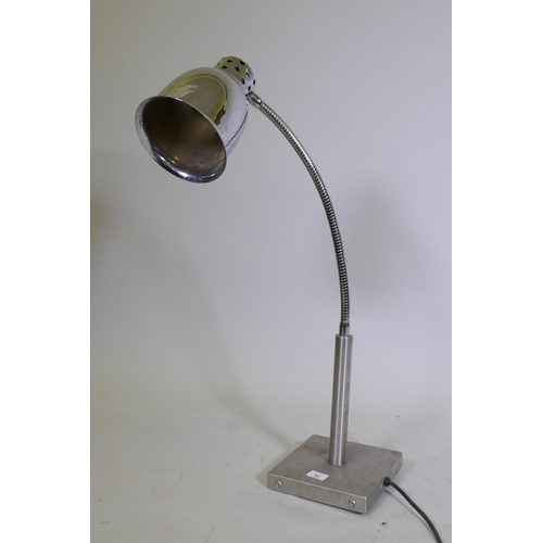 82 - A Scholl chromed metal industrial sized angle poise heat/spot lamp, 86cm high