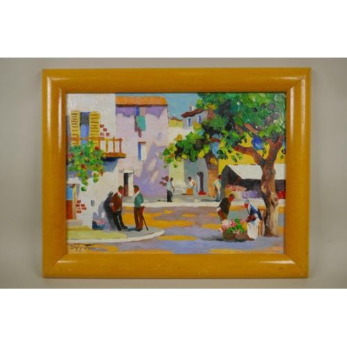 821 - After D'Oyly John, (South African, 1906-1993), Mediterranean street scene, oil on canvas board, 40 x... 