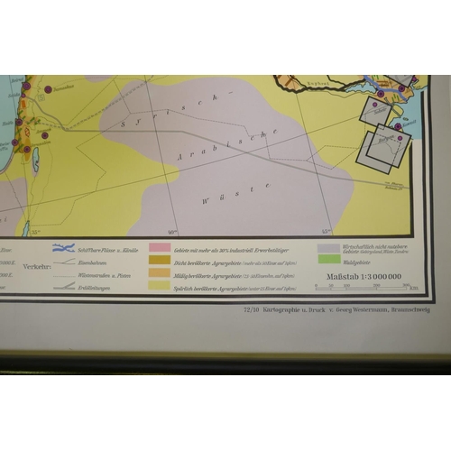 84 - A Georg Westerman German roll down map of Europe showing countries and commodities, paper on linen, ... 