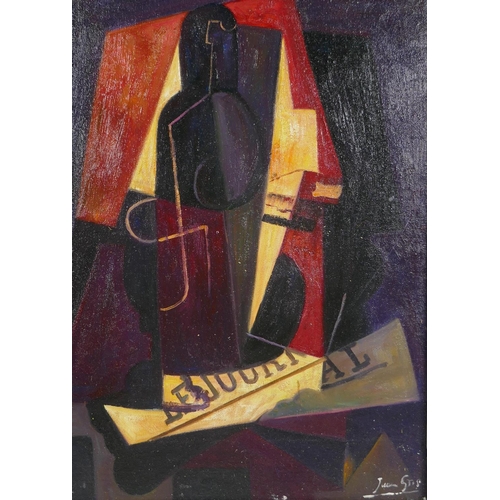 849 - In the manner of Juan Gris, (Spanish, 1887-1929), cubist still life, oil on canvas laid on board, 29... 