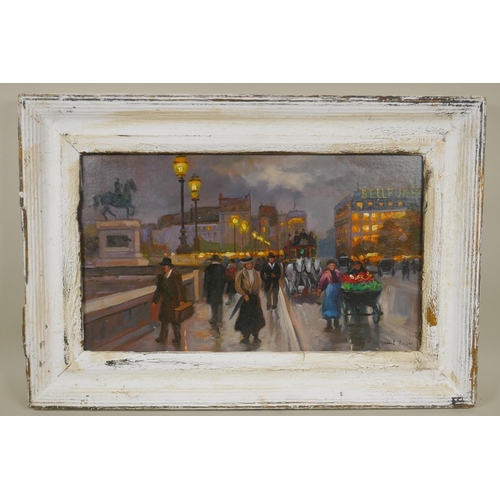 850 - French Impressionist style Parisian street scene, oil on canvas board, 47 x 27cm